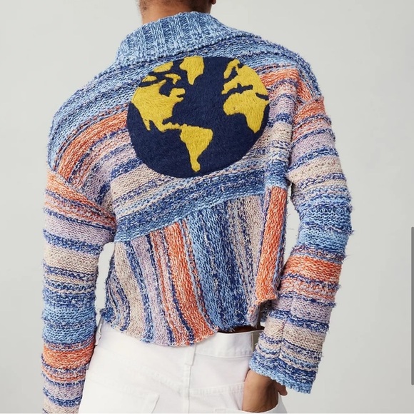 Anthropologie Pilcro Embroidered Earth Cardigan Sweater Medium - Picture 3 of 8